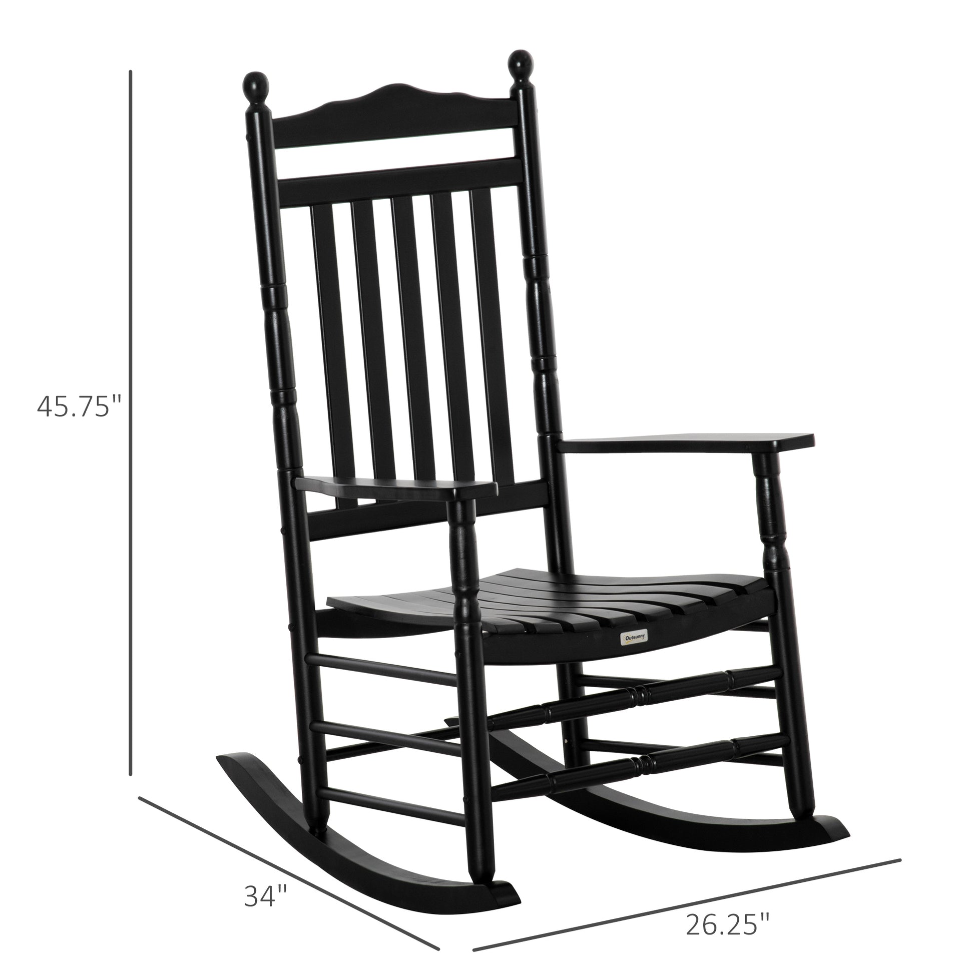 Outsunny Traditional Wooden High Back Rocking Chair For Porch, Indoor Outdoor, Black Black Wood