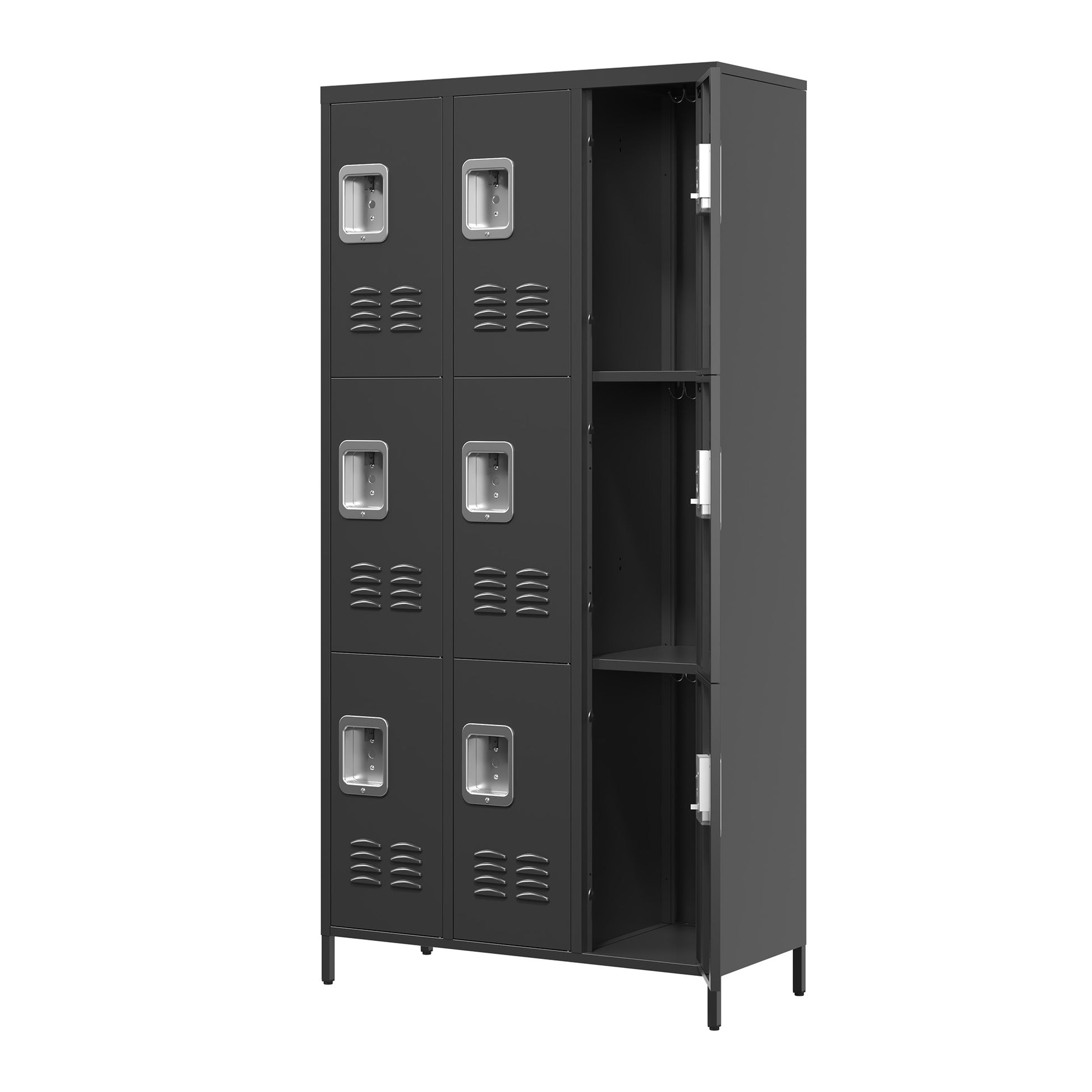 9 Door 72"H Metal Lockers With Lock For Employees,School,Office,Gym,Bedroom,Storage Locker Cabinet,Gray,Assembly Required,Black 5 Or More Spaces Black Primary Living Space Door Locks Modern Metal