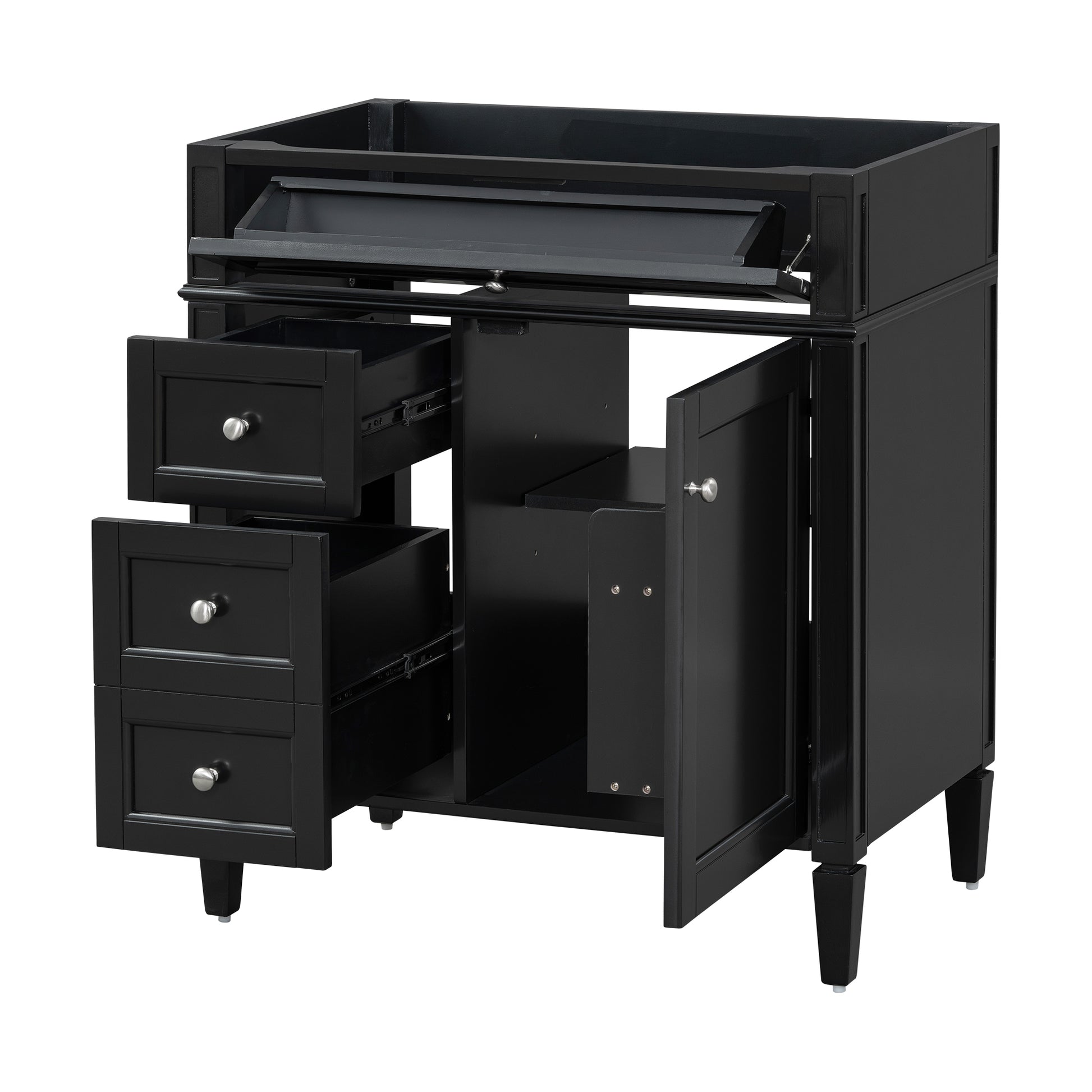 30'' Bathroom Vanity Without Top Sink, Modern Bathroom Storage Cabinet With 2 Drawers And A Tip Out Drawer Not Include Basin Black Bathroom Solid Wood Mdf