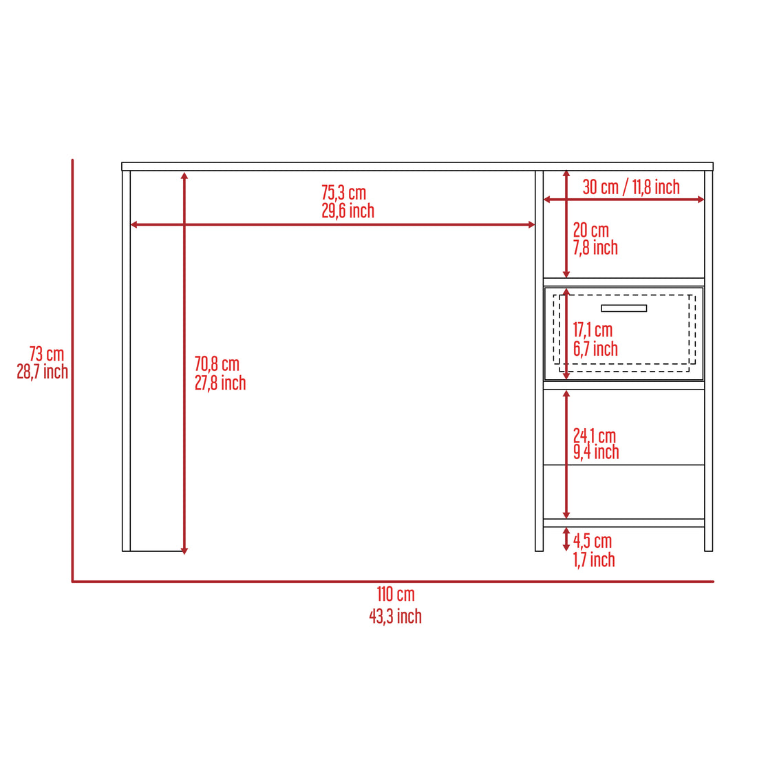 Naxos Computer Desk With 1 Drawer And 2 Open Storage Shelves, Black Black Particle Board Particle Board