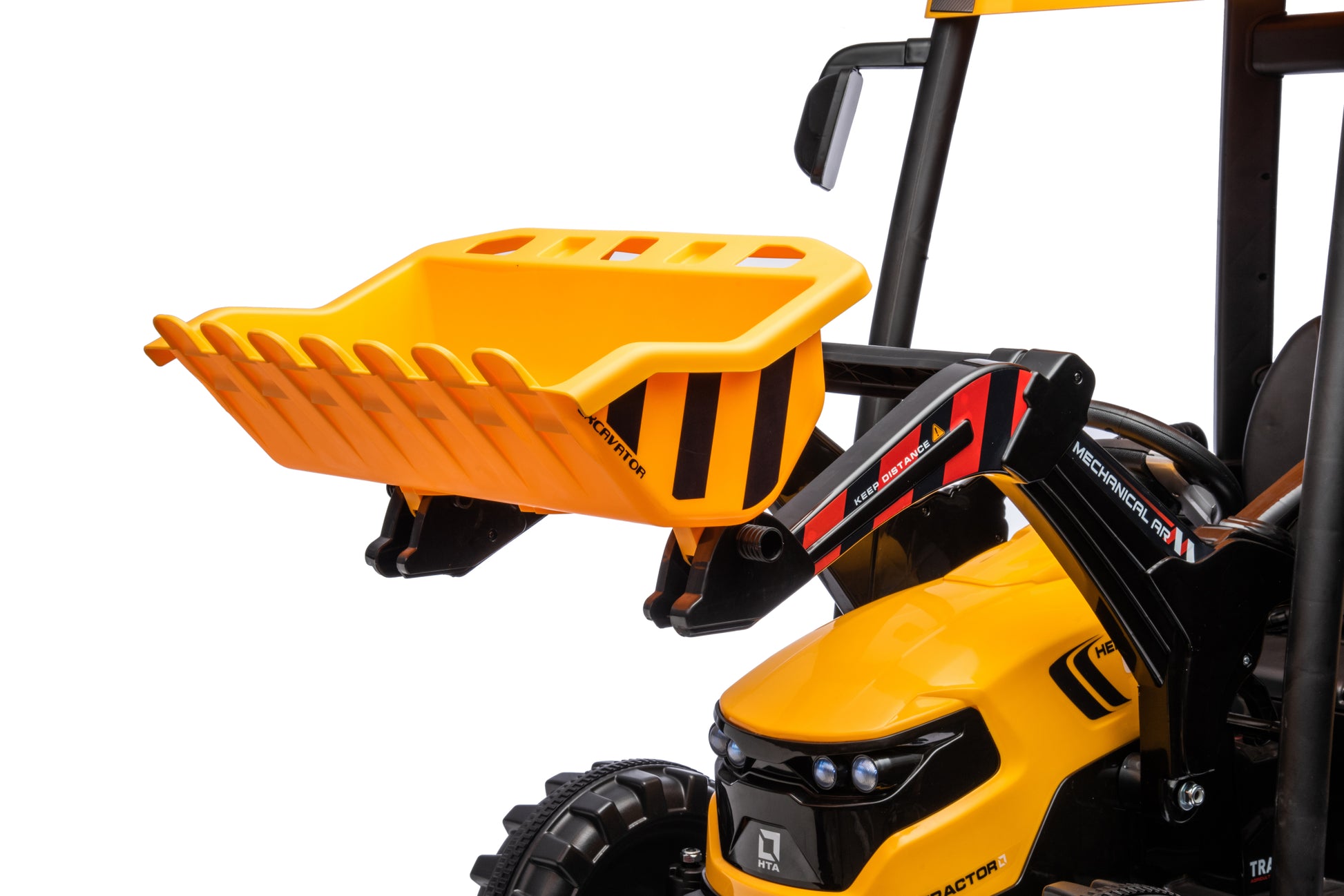 Pedal Tractors With Working Loader And Backhoe Digger, Kids' Ride On Car Toys 24V Battery Powered Electric Vehicles With Trailer, Digger For Toddlers Yellow Yellow Plastic