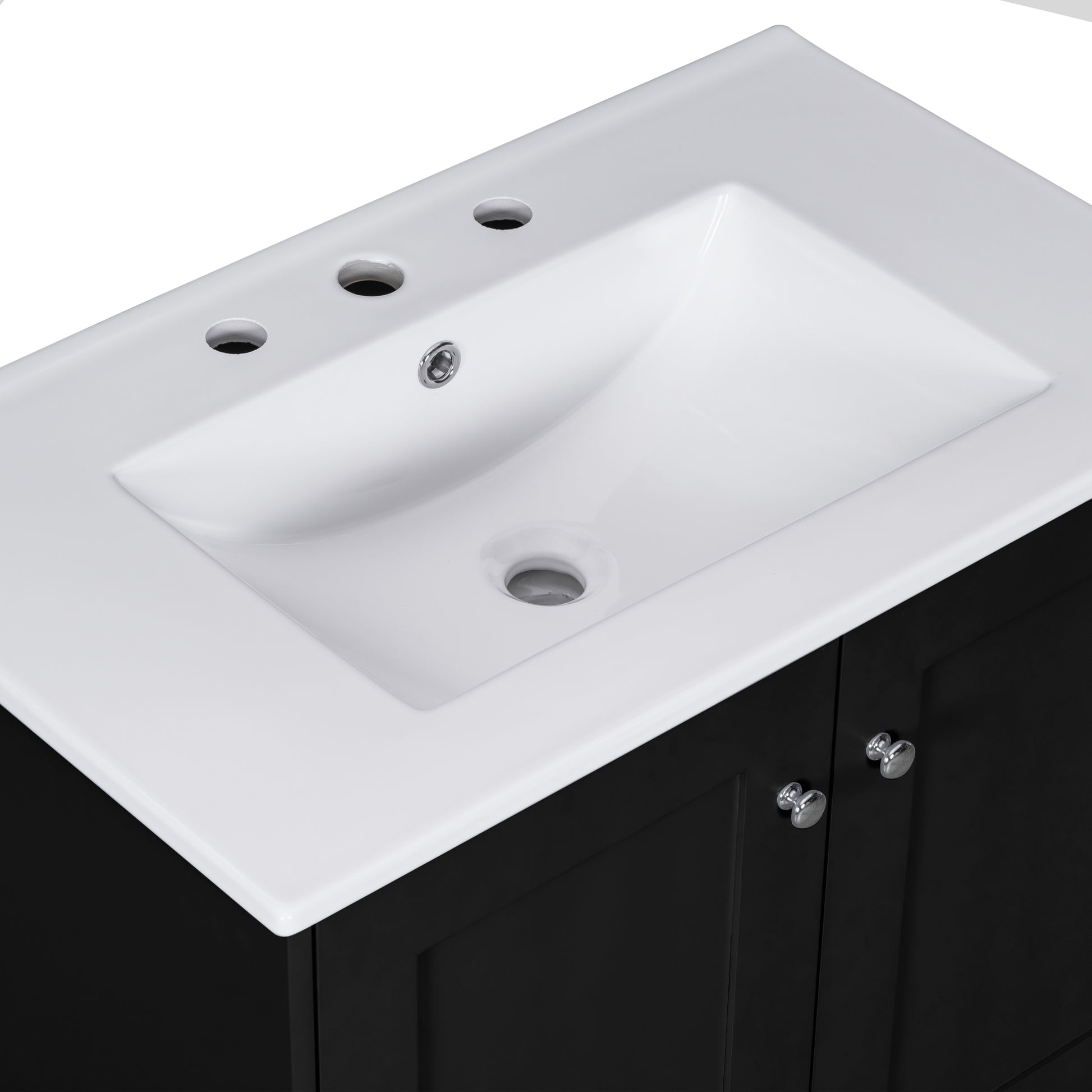 30" Black Bathroom Vanity Set With Ceramic Sink And Large Storage Space Ideal For Small Bathrooms Black Bathroom Solid Wood Mdf