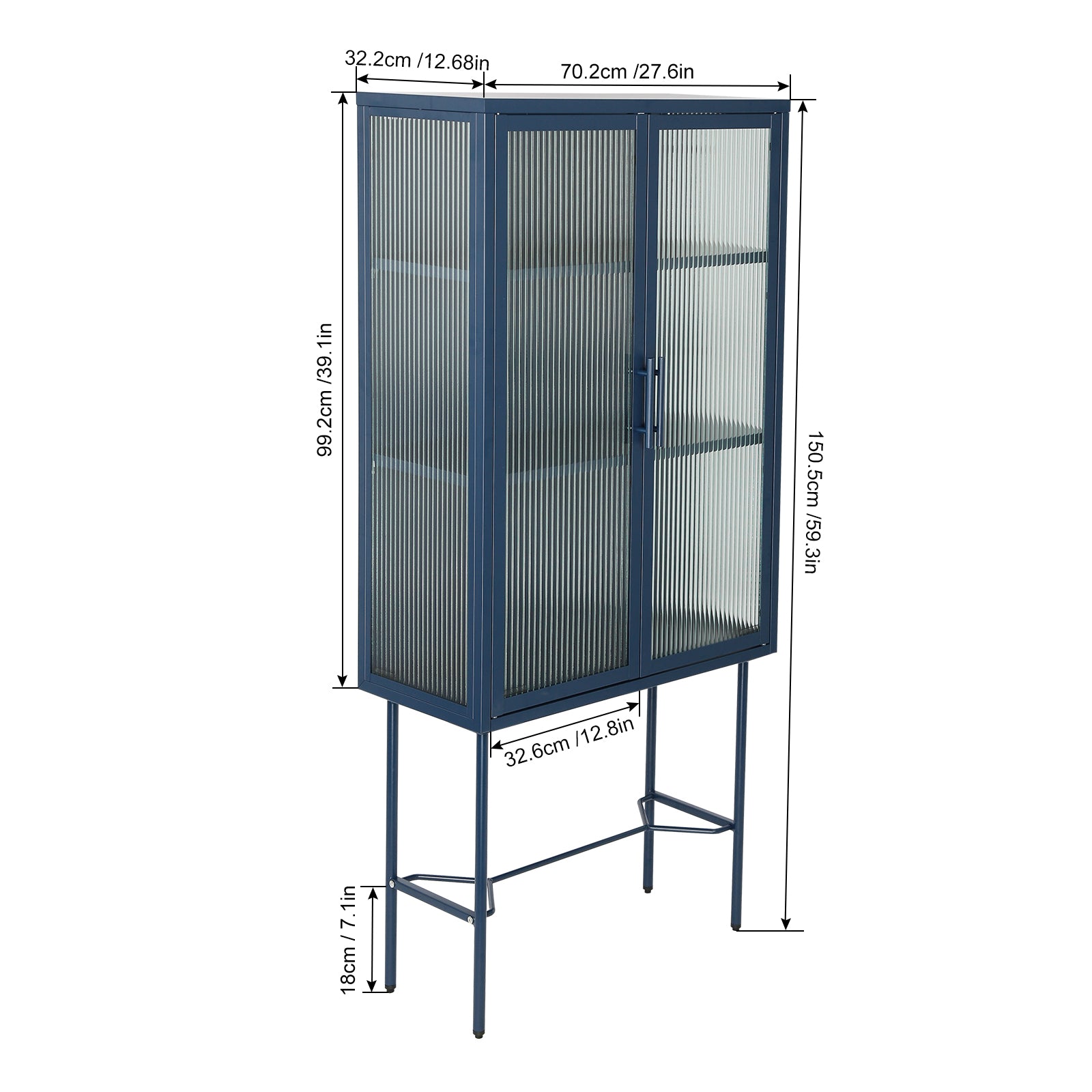 Elegant Floor Cabinet With 2 Glass Doors Living Room Display Cabinet With Adjustable Shelves Anti Tip Dust Free Easy Assembly Blue Color Old Sku:W68766570 Blue Steel