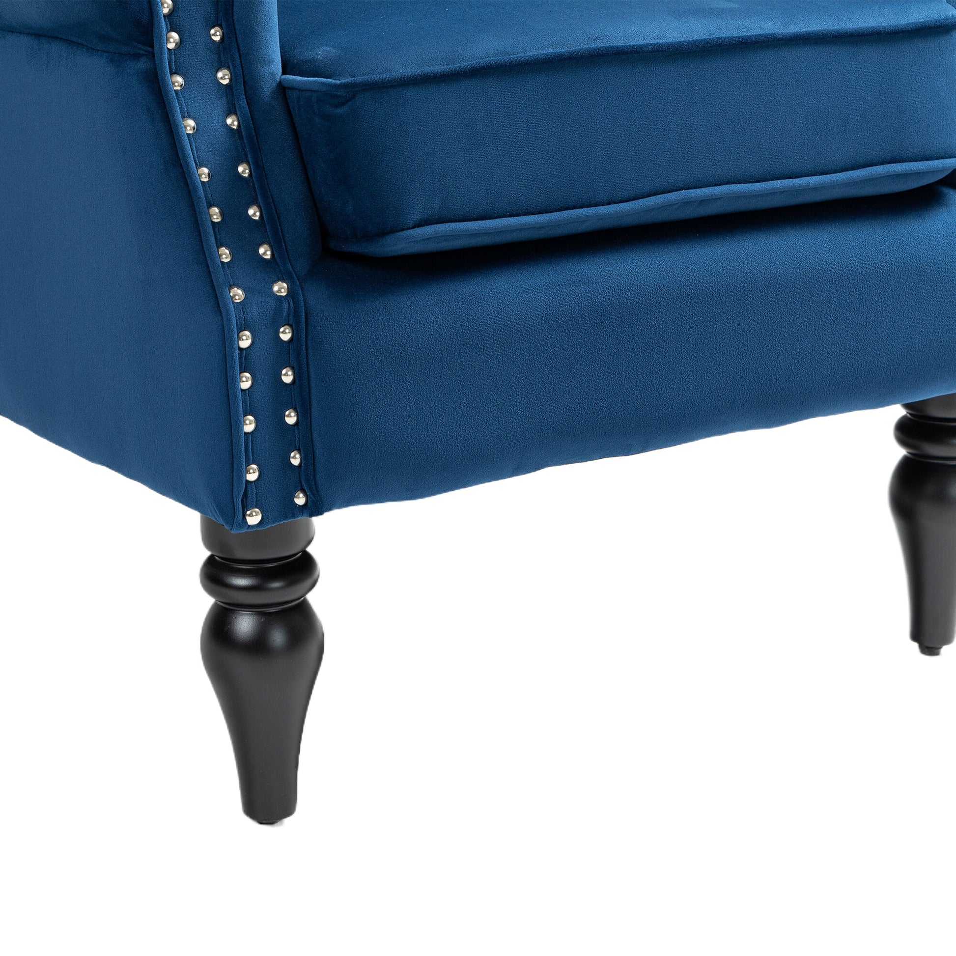 Coolmore Wood Frame Armchair, Modern Accent Chair Lounge Chair With Sturdy Wood Legs For Living Room Bedroom Navy Navy Foam Velvet