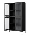 Classic Metal Storage Cabinet Display Cabinet With 4 Glass Doors 4 Shelves Cabinet Bookcase Side Cabinet For Home Office Living Room Kitchen Hallway Black, Flat Tempered Glass Freestanding 3 4 Shelves Glass Pane Black Study Glass Doors Classic Steel