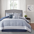 7 Piece Jacquard Comforter Set Navy Queen Queen Navy Polyester