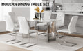 Table And Chair Set, Modern And Minimalist Dining Table. Imitation Marble Glass Sticker Desktop, Stainless Steel Legs, Stable And Beautiful. Comfortable Pu Seats. Dt 69 Silver Glass