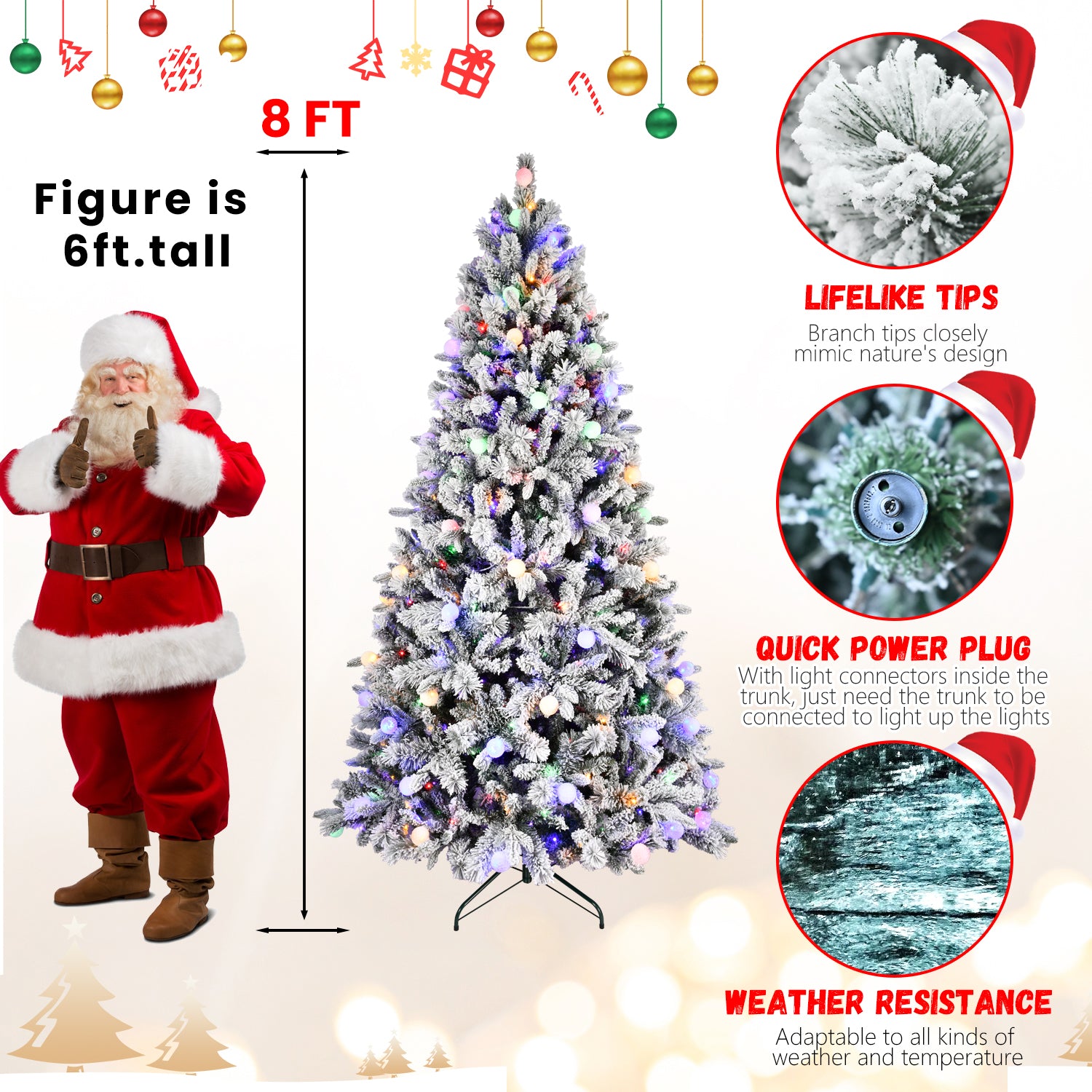 8Ft Pe Pvc Pine Mixed Christmas Tree With Colorful Warm Light 10 Function Led, Memory Wire & Easy Power Technology Green,White Polyethylene