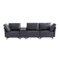 Modular Sectional Sofa,Multifunctional Couches For Living Room With Storage, Mid Console With Speaker And Storage,2 Usb Port And 1 Type C ,Wireless Charging Ceramic Top,Aluminum Cup Holder. Black Faux Leather Wood Primary Living Space Medium Soft Loose