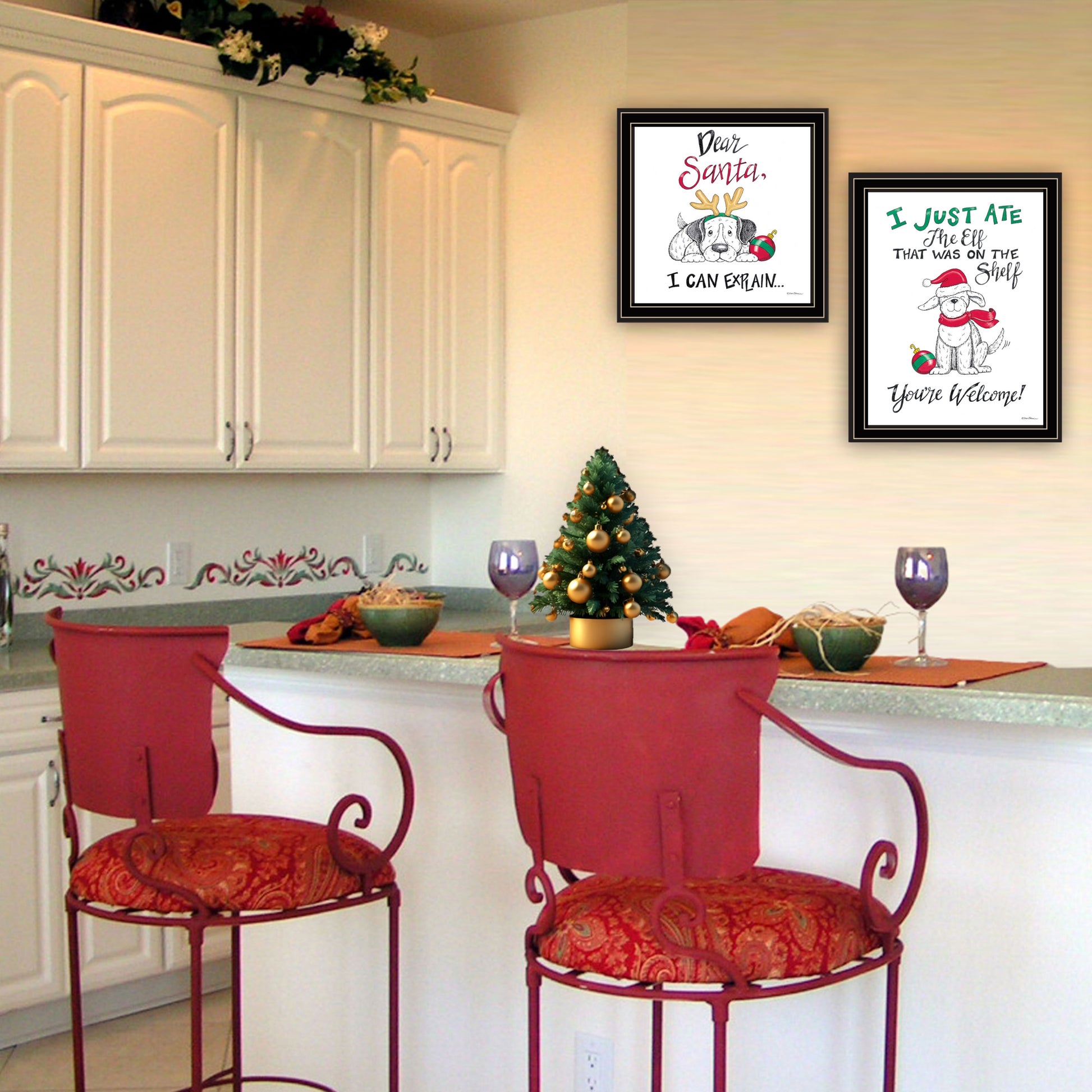 2 Piece Vignette Dear Santa, I Can Explain Black Framed Wall Art For Living Room, Bedroom Wall Art Print For Home Decor By Deb Strain Multicolor Wood Paper