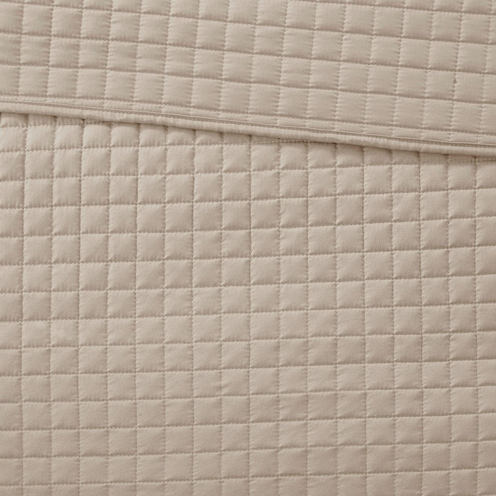 3 Piece Reversible Quilt Set Khaki Full Queen Khaki Polyester