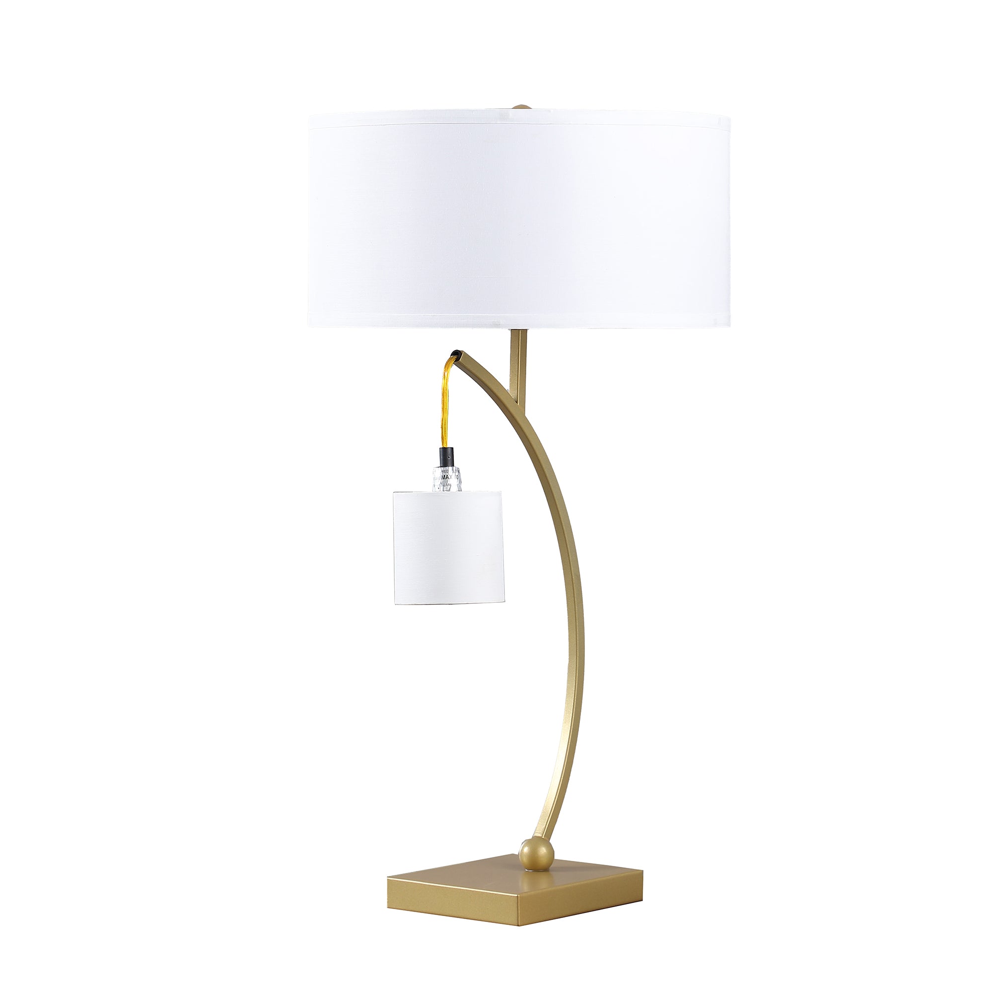 28.5" In Contemporary Dual Gold Arc W Hanging Pendelum Lamp Metal Table Lamp Gold Metal