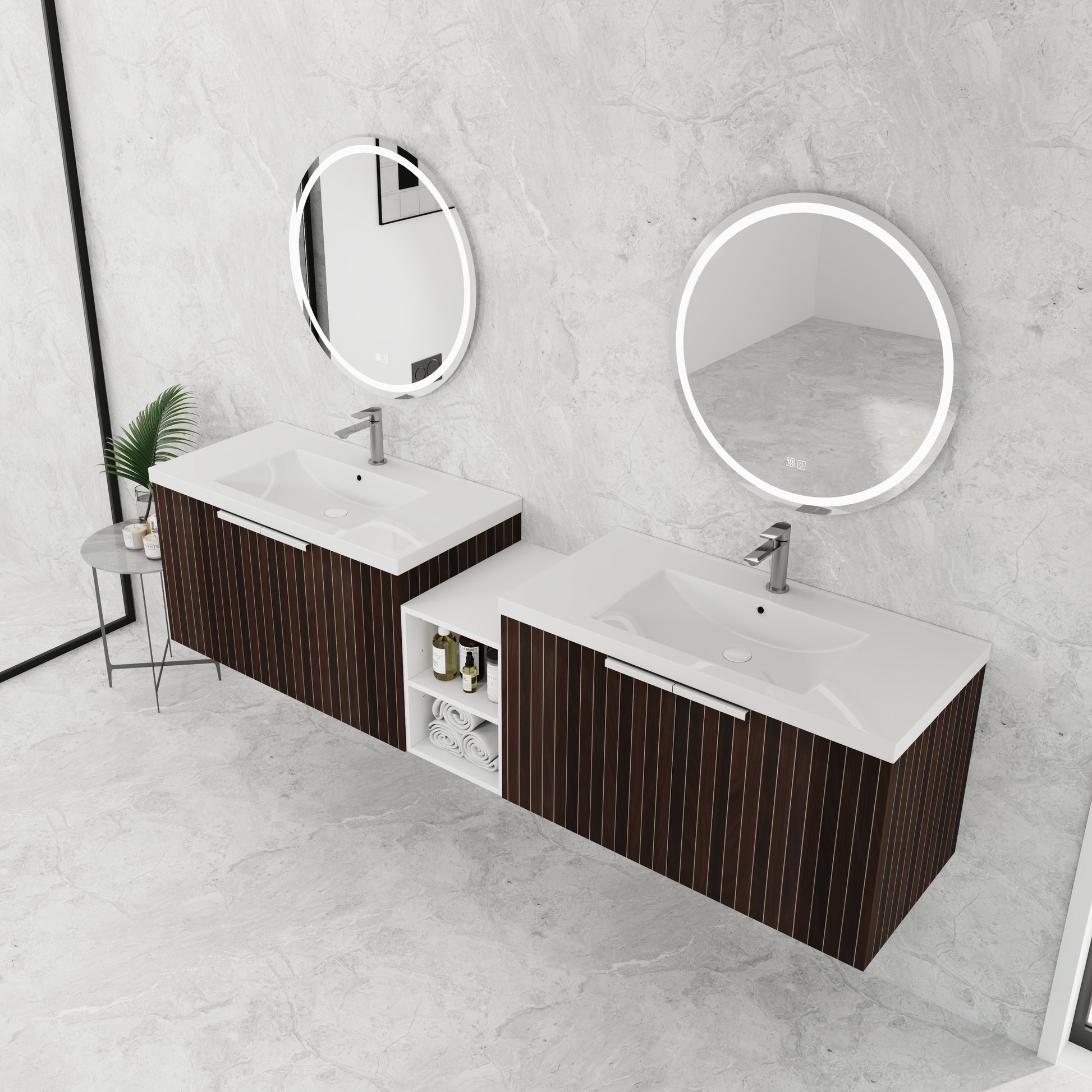 82 Inch Soft Close Doors Bathroom Vanity With Sink, A Small Storage Shelves, 36" And 12" Combination Cabinet, Kd Packing Silver Brown Stripe Bathroom Modern Plywood