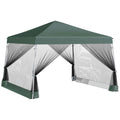 Outsunny Slant Leg Pop Up Canopy Tent With Netting And Carry Bag, Instant Sun Shelter, Tents For Parties, Height Adjustable, For Outdoor, Garden, Patio, 11.5'X11.5' Base 10'X10' Top , Green Green Steel