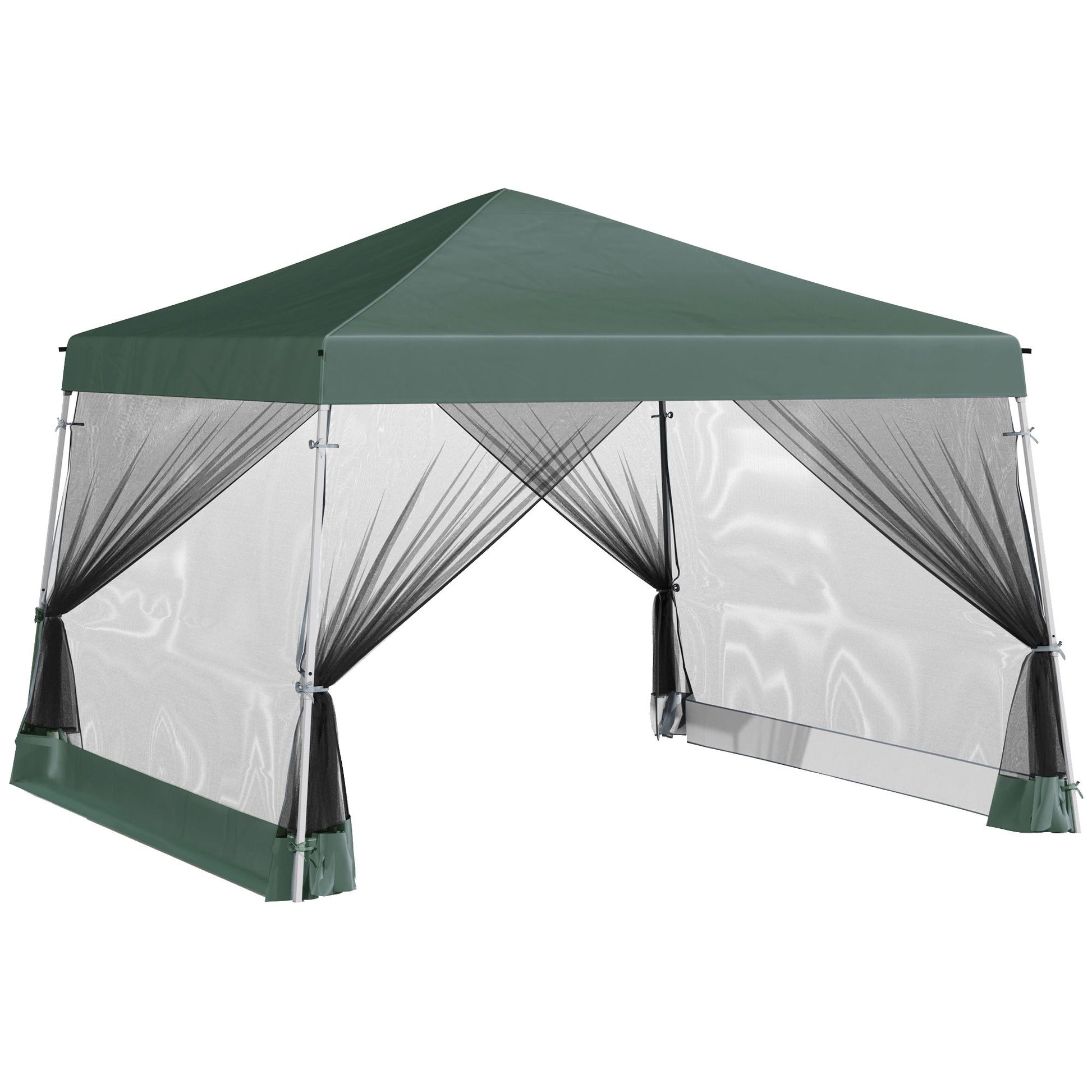 Outsunny Slant Leg Pop Up Canopy Tent With Netting And Carry Bag, Instant Sun Shelter, Tents For Parties, Height Adjustable, For Outdoor, Garden, Patio, 11.5'X11.5' Base 10'X10' Top , Green Green Steel