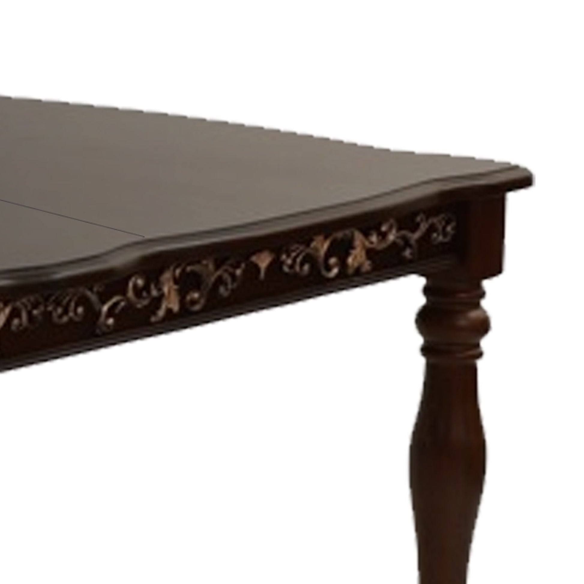 Kipp 78 Inch Dining Table, 2 Extension Leafs, Floral Carved, Oak Brown Wood Brown Wood