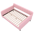 Full Size Upholstered Tufted Daybed With 4 Support Legs, Pink Box Spring Not Required Full Pink Wood Bedroom Daybeds Linen Upholstered