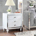 Contemporary Nightstands With Mirror Frame Accents, Bedside Table With Two Drawers And One Hidden Drawer, End Table With Crystal Pull For Living Room,Bedroom, White White 3 Drawers Solid Wood Mdf