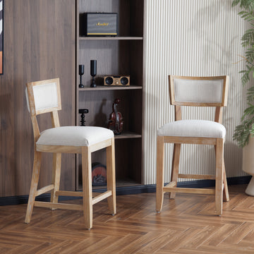 26.5" Counter Stools Set Of 2, Upholstered Counter Height Bar Stools With Comfy Back, Solid Rubber Wood Frame, Backrest, Footrest, Armless Barstools For Home Bar, Kitchen Counter, Beige & Natural Beige Natural Set Of 2 Fabric