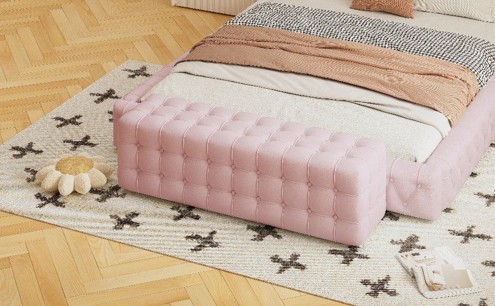 All Covered Velvet Upholstered Ottoman, Rectangular Footstool, Bedroom Footstool, No Assembly Required, Elegant And Luxurious, Pink Pink Mdf