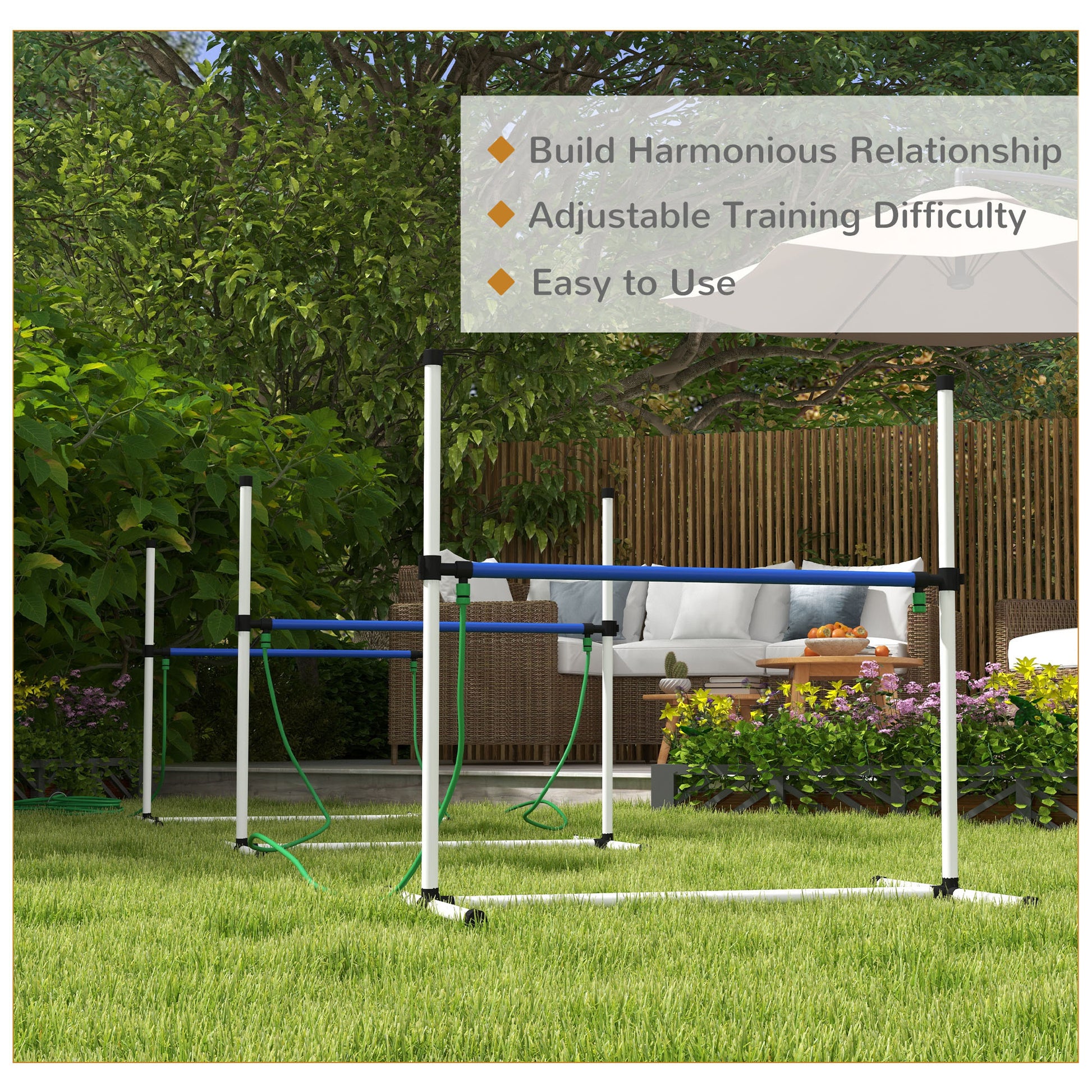 Pawhut 3 Piece Dog Agility Training Equipment Set, Dog Agility Set With Adjustable Height Hurdles, Spray Water Tube, Whistle, Carry Bag, White White Plastic