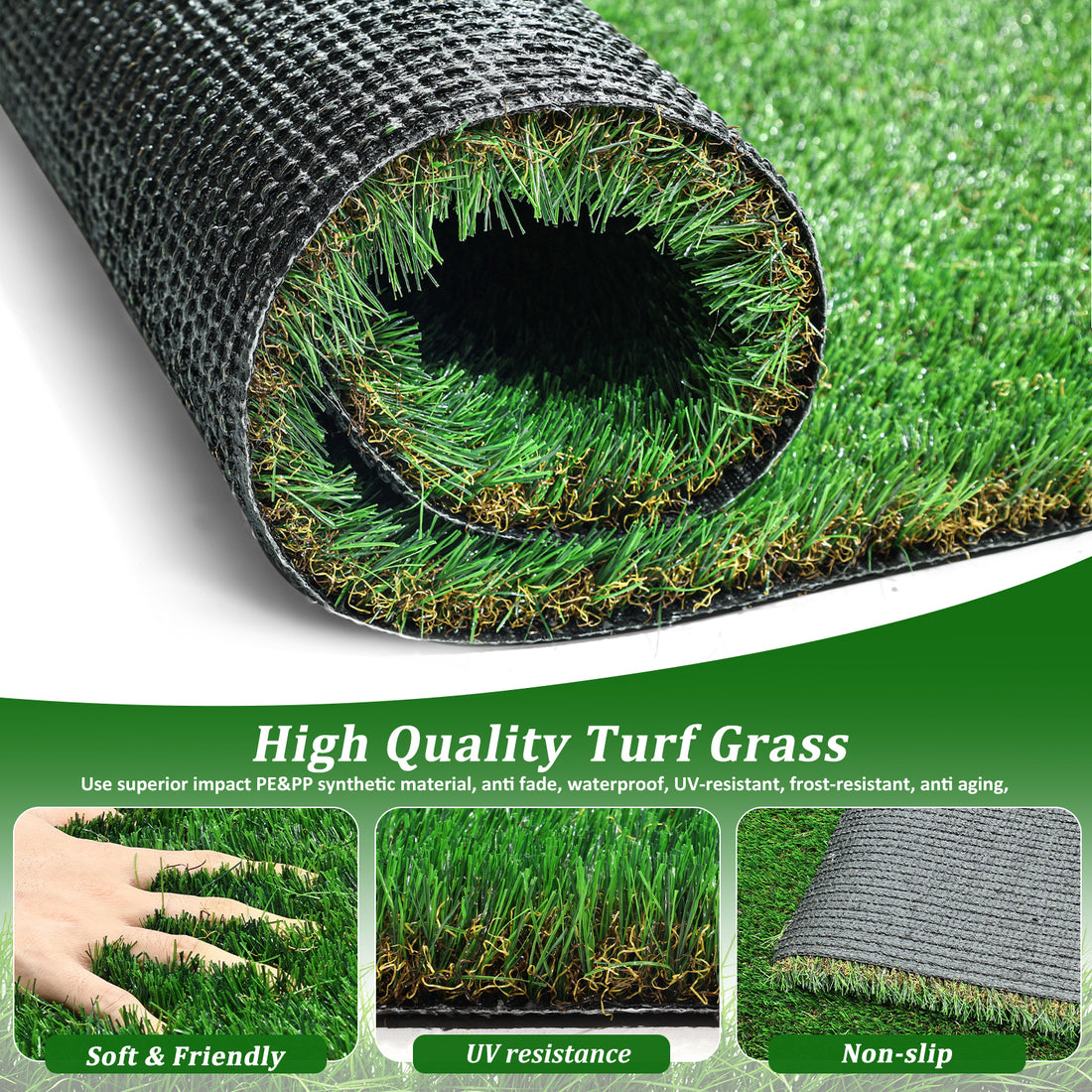 4Ftx10Ft Outdoor Artificial Grass Runner Rug, Thick Realistic Fake Grass Roll Decor Patio Balcony Garden Lawn, Dog Pets Turf Drain Mat, 1.38" Pile Height Green Garden & Outdoor Polypropylene Polyethylene