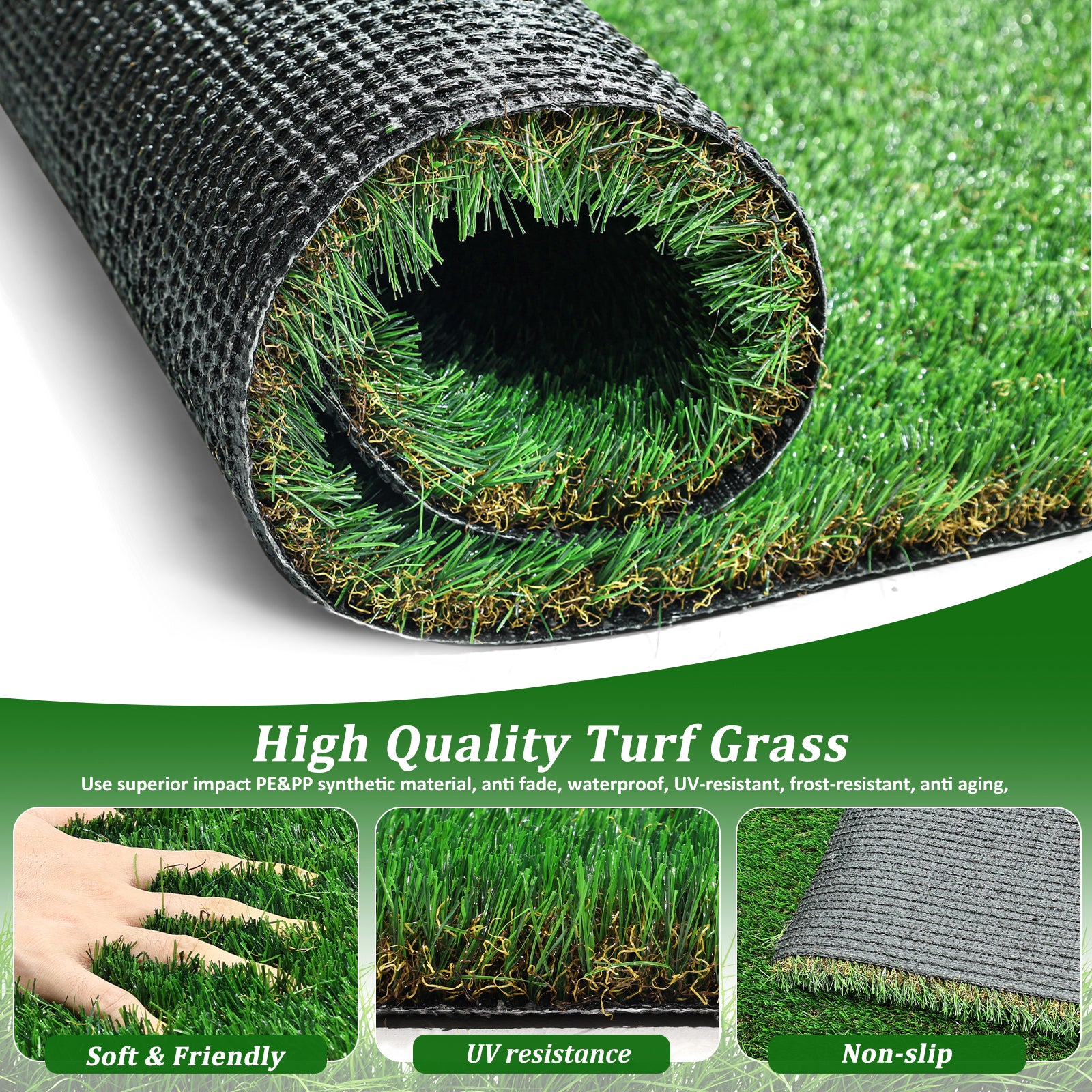 4Ftx6Ft Outdoor Artificial Grass Runner Rug, Thick Realistic Fake Grass Roll Decor Patio Balcony Garden Lawn, Dog Pets Turf Drain Mat, 1.38" Pile Height Green Garden & Outdoor Polypropylene Polyethylene