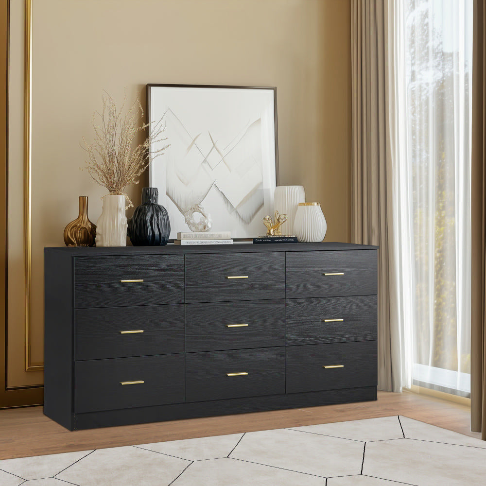 Modern Black 9 Drawer Dresser For Bedroom Large Storage Wide Chest Of Drawers, Sturdy & Safe Black Primary Living Space American Design,Contemporary, Modern Black 9 Drawer Dresser For Bedroom Large Storage Wide Chest Of Drawers, Sturdy & Safe Black Primary Living Space American Design,Contemporary,