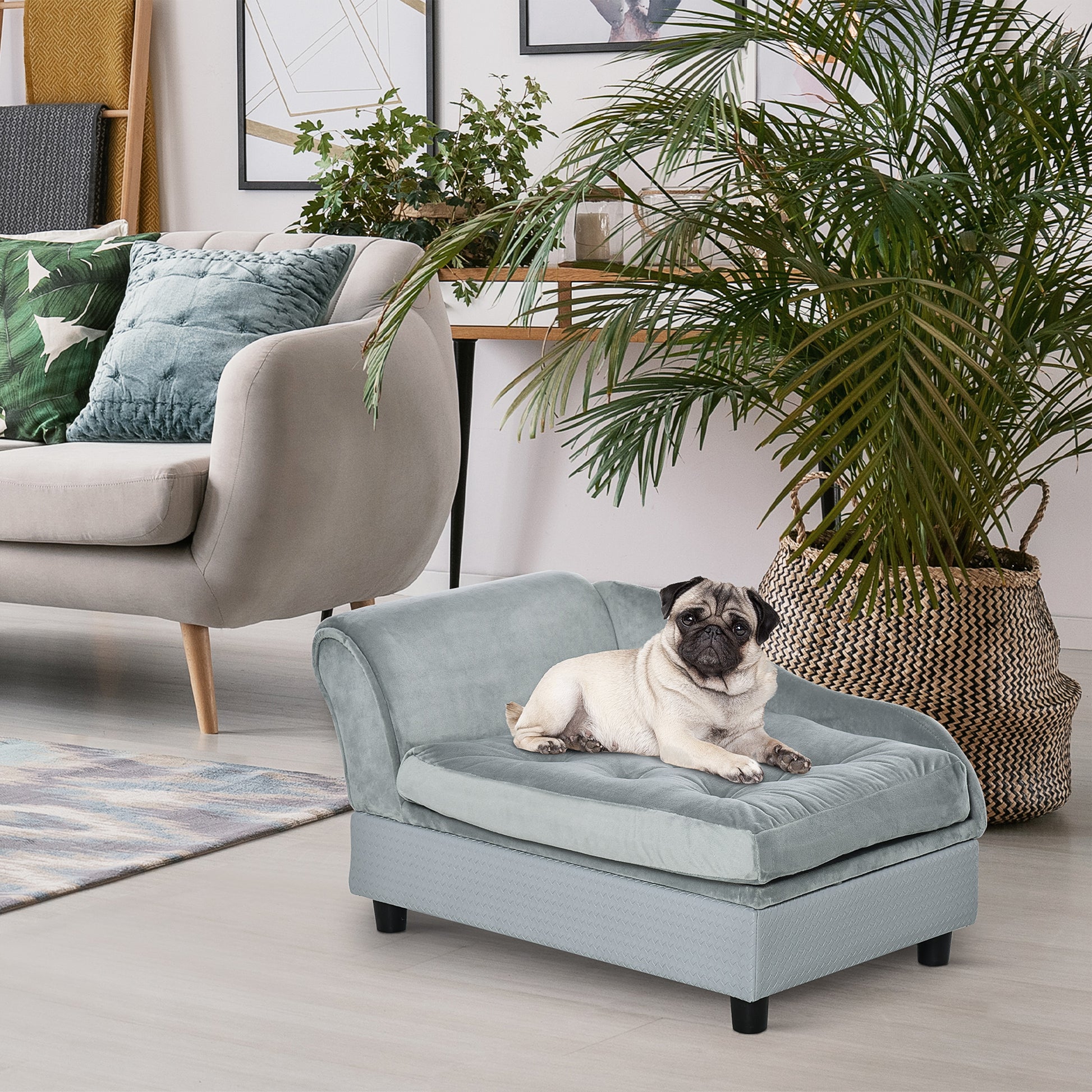 Pawhut Luxury Fancy Dog Bed For Small Dogs With Hidden Storage, Small Dog Couch With Soft 3" Foam, Dog Sofa Bed, Cushy Dog Bed, Modern Pet Furniture For Puppies And Little Breeds, Gray Gray Pvc