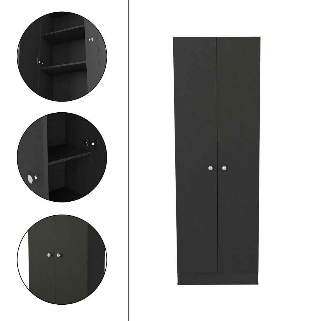 Multistorage Cabinet 71" H, Two Doors, Five Internal Shelves, Black Black Particle Board Particle Board