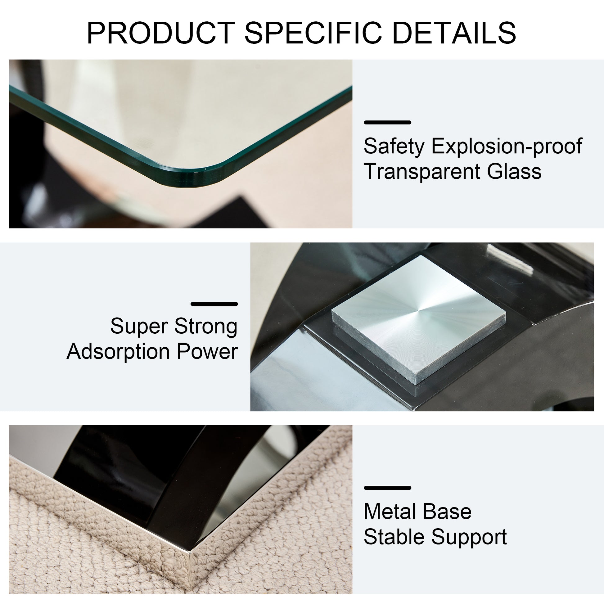 Table And Chair Set, Large Modern Minimalist Rectangular Glass Dining Table Suitable For 6 8 People, Equipped With 0.39 "Tempered Glass Tabletop, Mdf Oc Shaped Bracket, And Metal Base. Black Glass