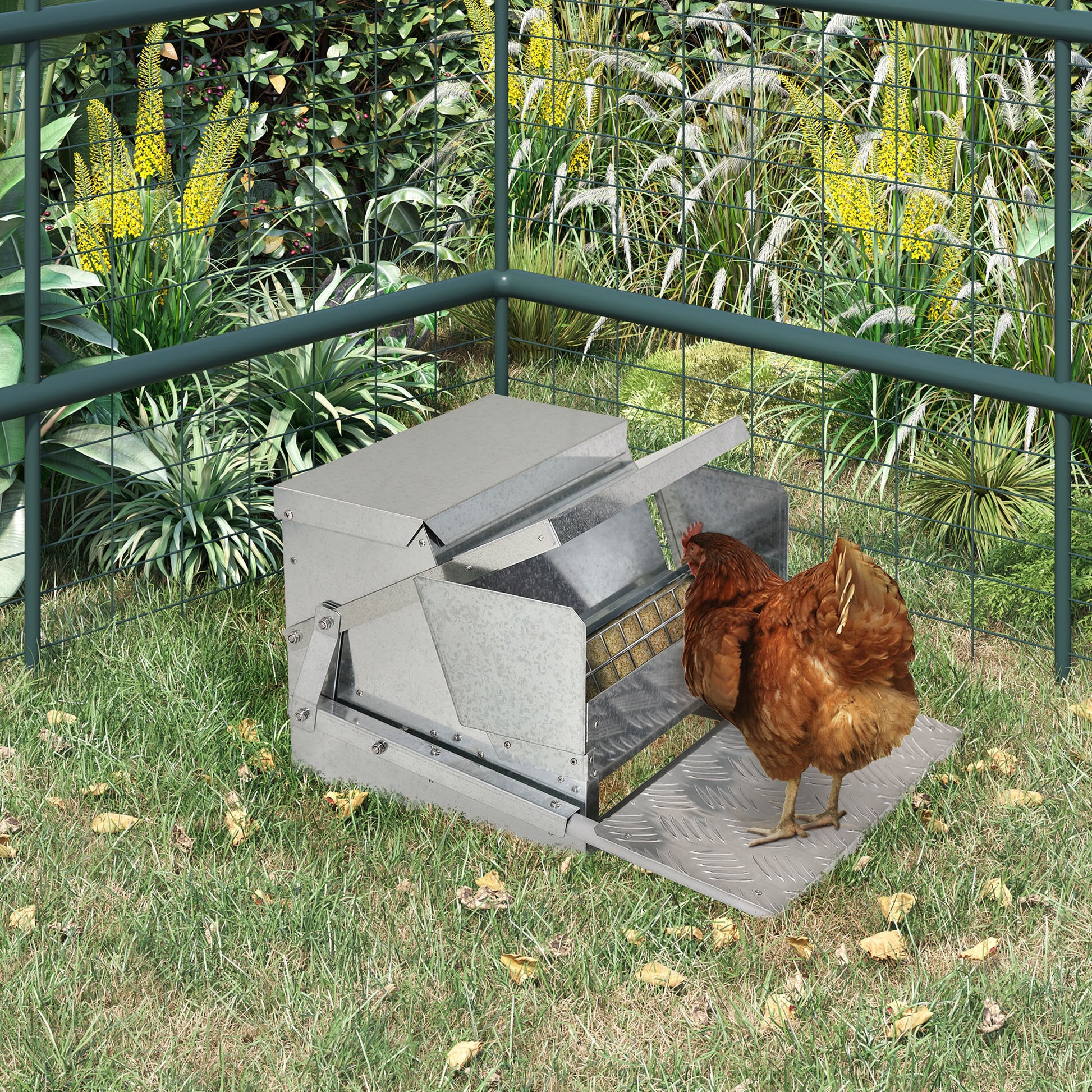 Pawhut 25 Lbs Capacity Automatic Chicken Poultry Feeder With A Galvanized Steel And Aluminium Build, Weatherproof Design Silver Aluminum