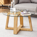 Modern Practical Circular Coffee Tables. Made Of Transparent Tempered Glass Tabletop And Wood Colored Mdf Material. Suitable For Living Rooms And Bedrooms.31.5