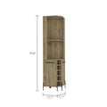 Hans Corner Bar Cabinet, Two Shelves, Five Built In Wine Rack Macadamia Oak Particle Board Particle Board