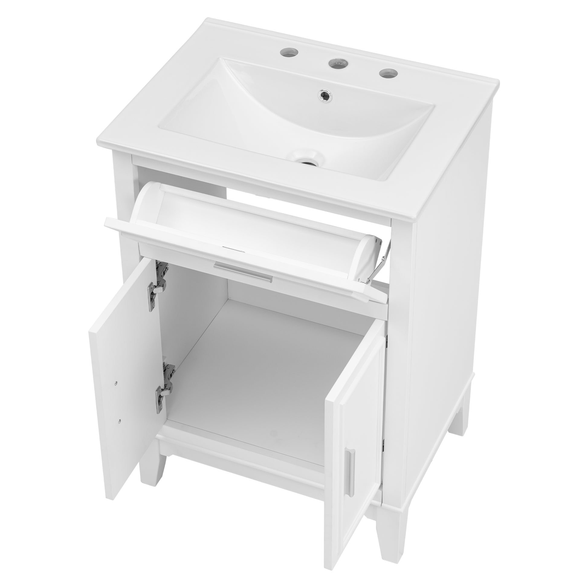 24" Bathroom Vanity With Sink, Bathroom Vanity Cabinet With One Flip Drawer And Doors, Solid Wood And Mdf, White White Solid Wood Mdf