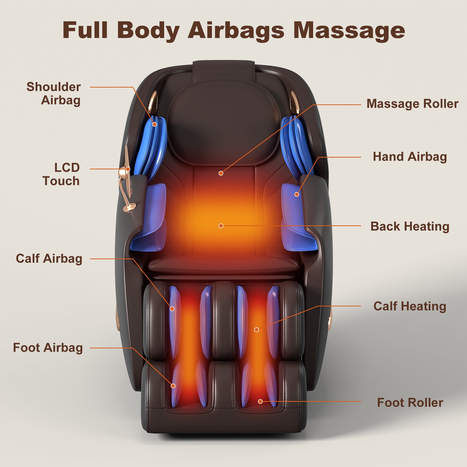 Deluxe Massage Chair, Full Body Zero Gravity Recliner With Ai Voice Control, Sl Track, Bluetooth, Foot Rollers, Airbags, Heating Black Black Brown Faux Leather Power Remote Primary Living Space Medium Duty Luxury,Modern Push Button Polyurethane Foam Abs