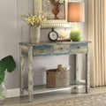 Antique Grey And Teal 3 Drawer Console Table Antique Gray Primary Living Space Vintage Drawers Rectangular Wood