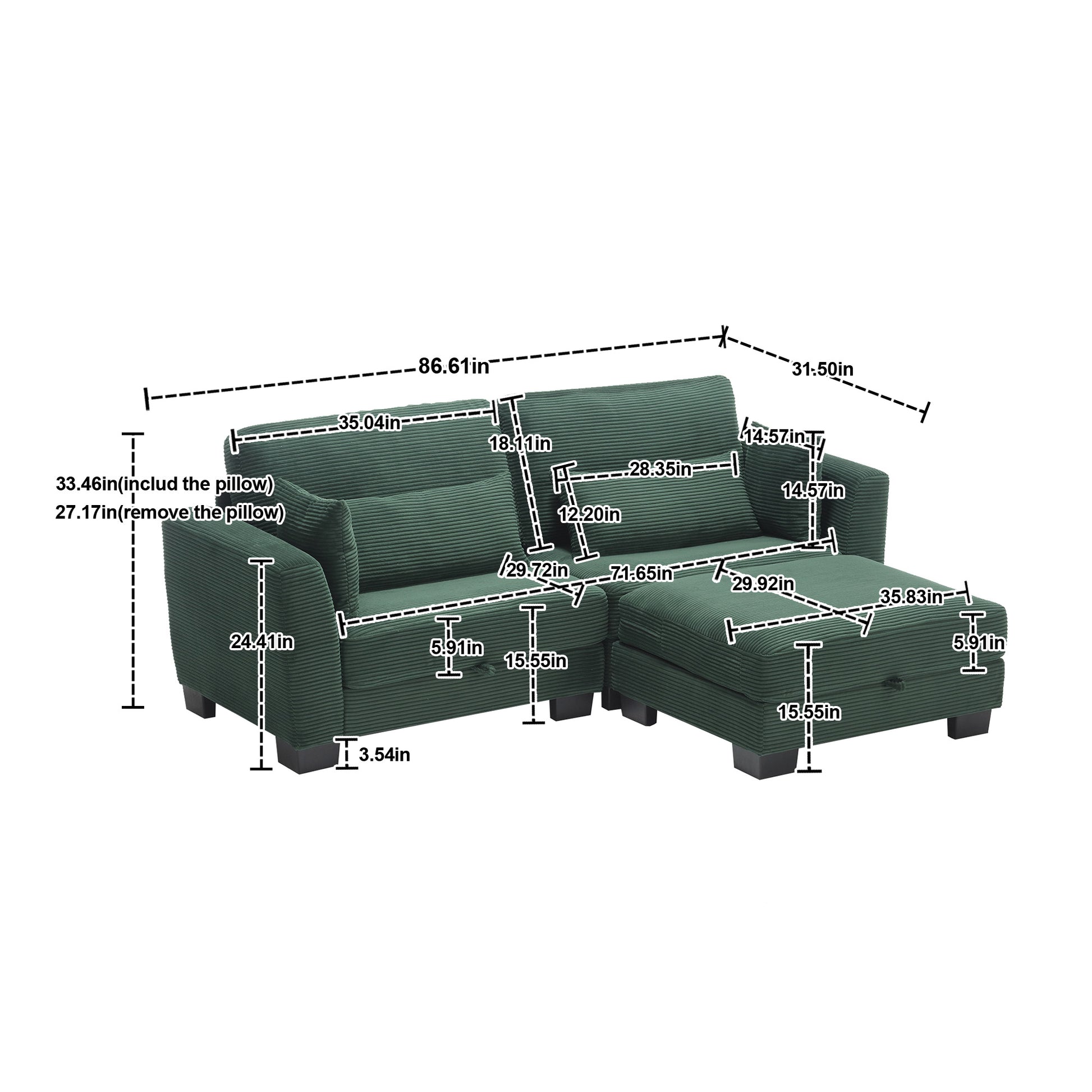 United Modular Sectional Sofa L Shaped Modular Couch With Reversible Chaise Modular Sofa Sectional Couch With Storage Seats Emerald Velvet 2 Seat