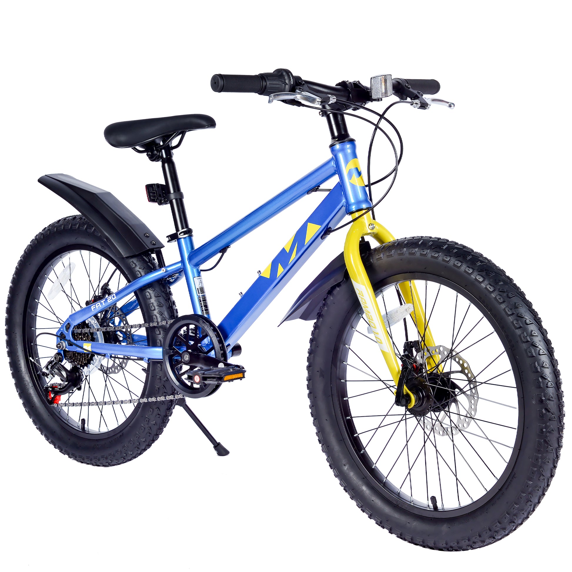 20 Inch Kids Bicyclesfat Tire Mountain Bike For Boys And Girls Age 5 Years ,Dual Disc Brake,Shimano 7 Speed ,Kids Beach And Snow Bicycle Blue Steel