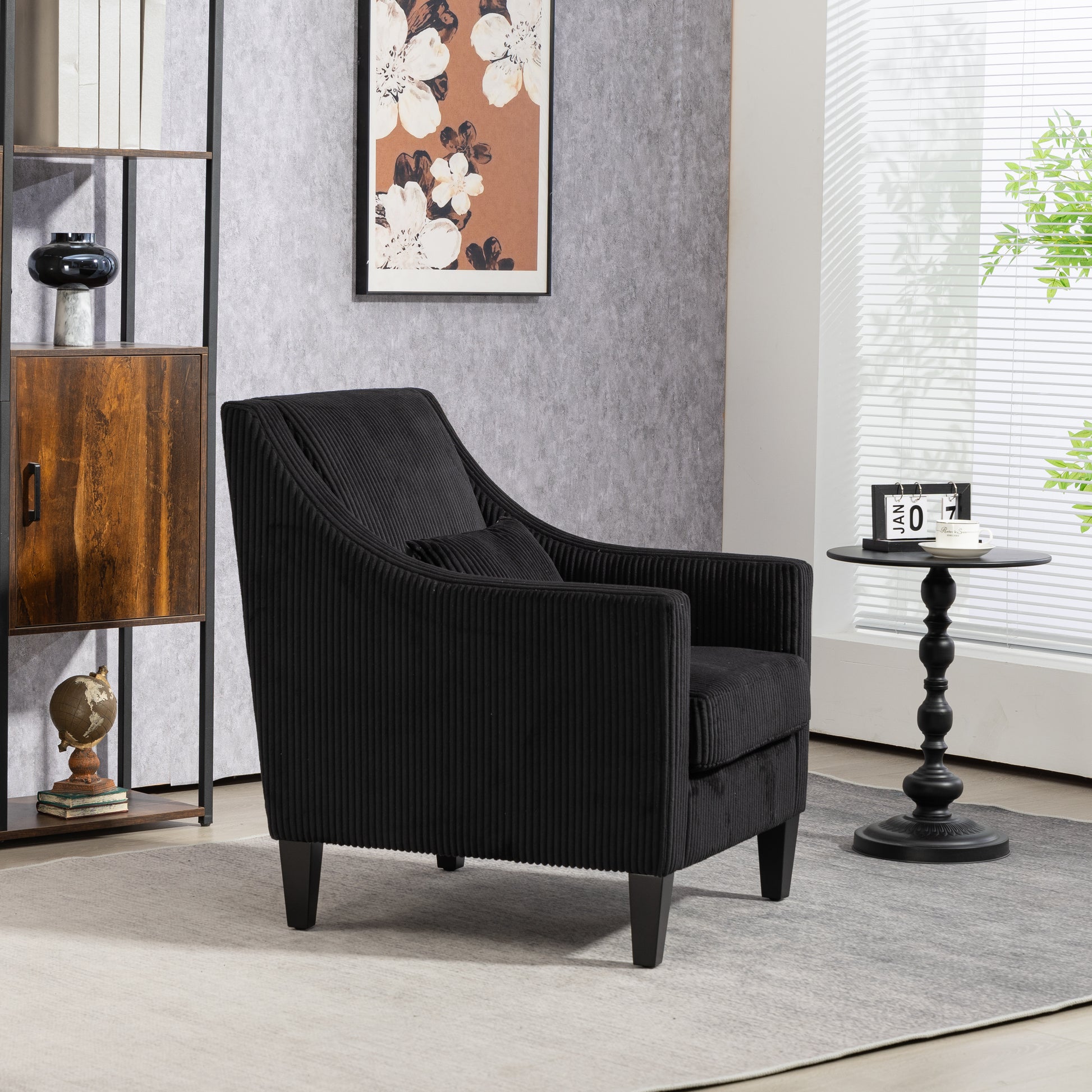 Coolmore Modern Accent Chair,Upholstered Armchair With Scooped Arms For Bedroom,Apartment,Studio,Office,Waiting Room Black Corduroy Black Primary Living Space Foam Corduroy