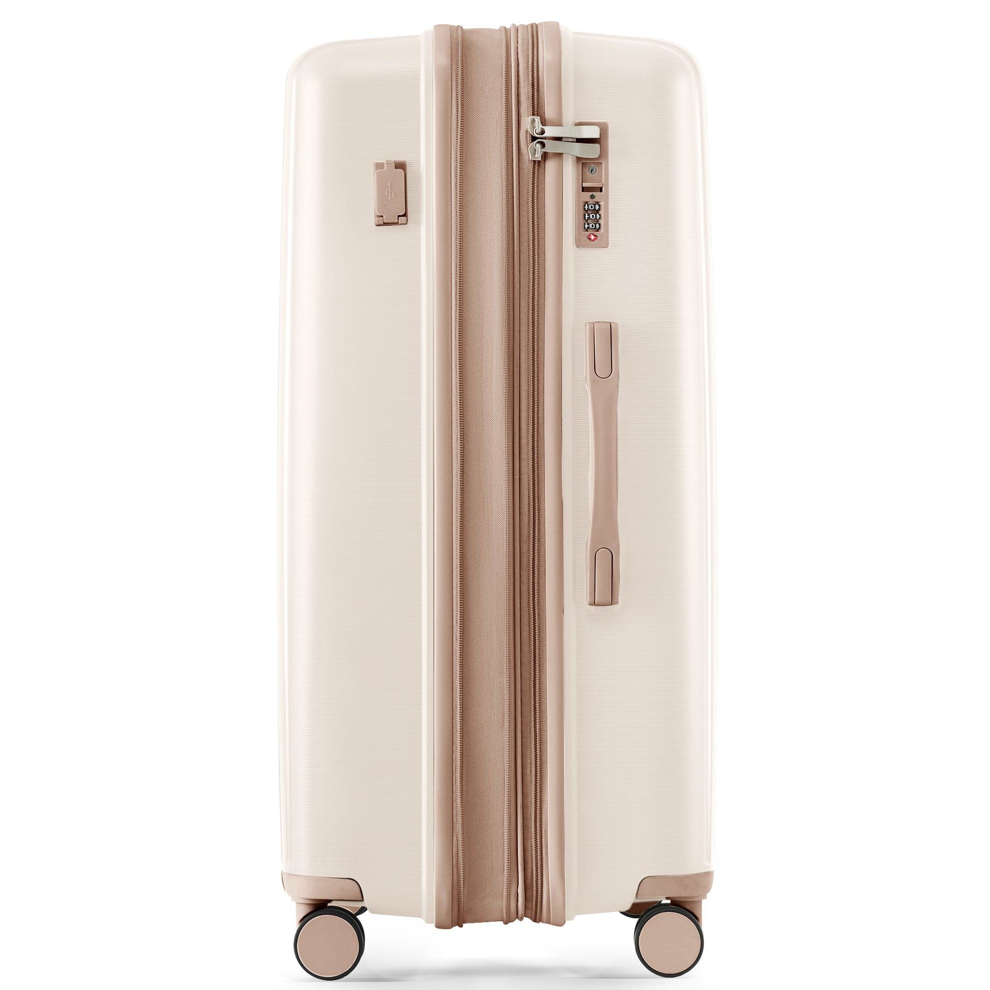 Luggage Sets 3 Piece Suitcase Set 20 24 28 With Usb Port,Carry On Luggage Airline Approved,Pp Lightweight Suitcase With Spinner Wheels,Ivory And Golden Ivory Gold Polypropylene