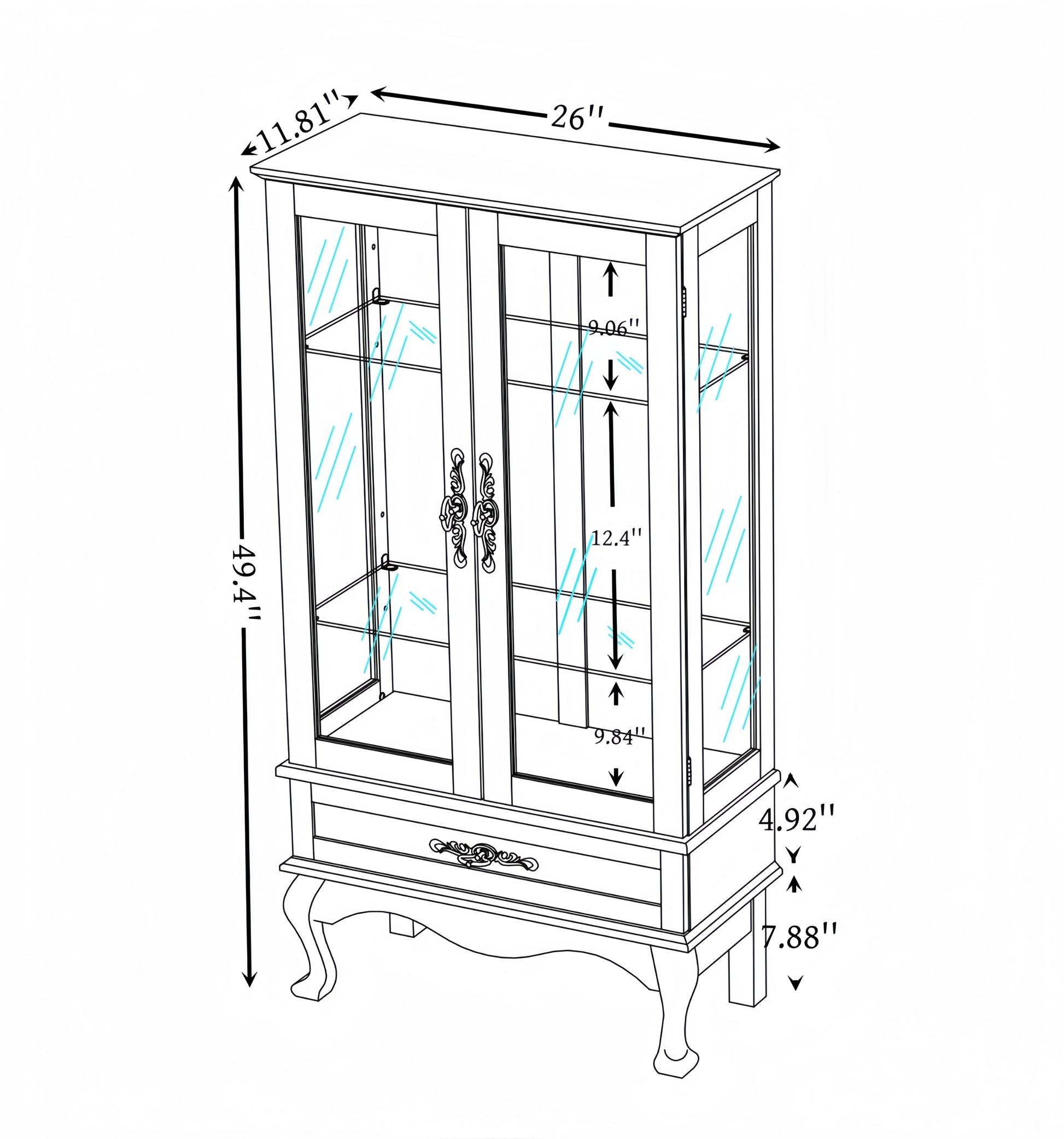 Lighted Glass Cabinet Glass Wine Cabinet Curio Display Cabinet With Adjustable Glass Shelves 2 Doors And 1 Drawer Cabinet Bulb Included Oak Oak Mdf Glass