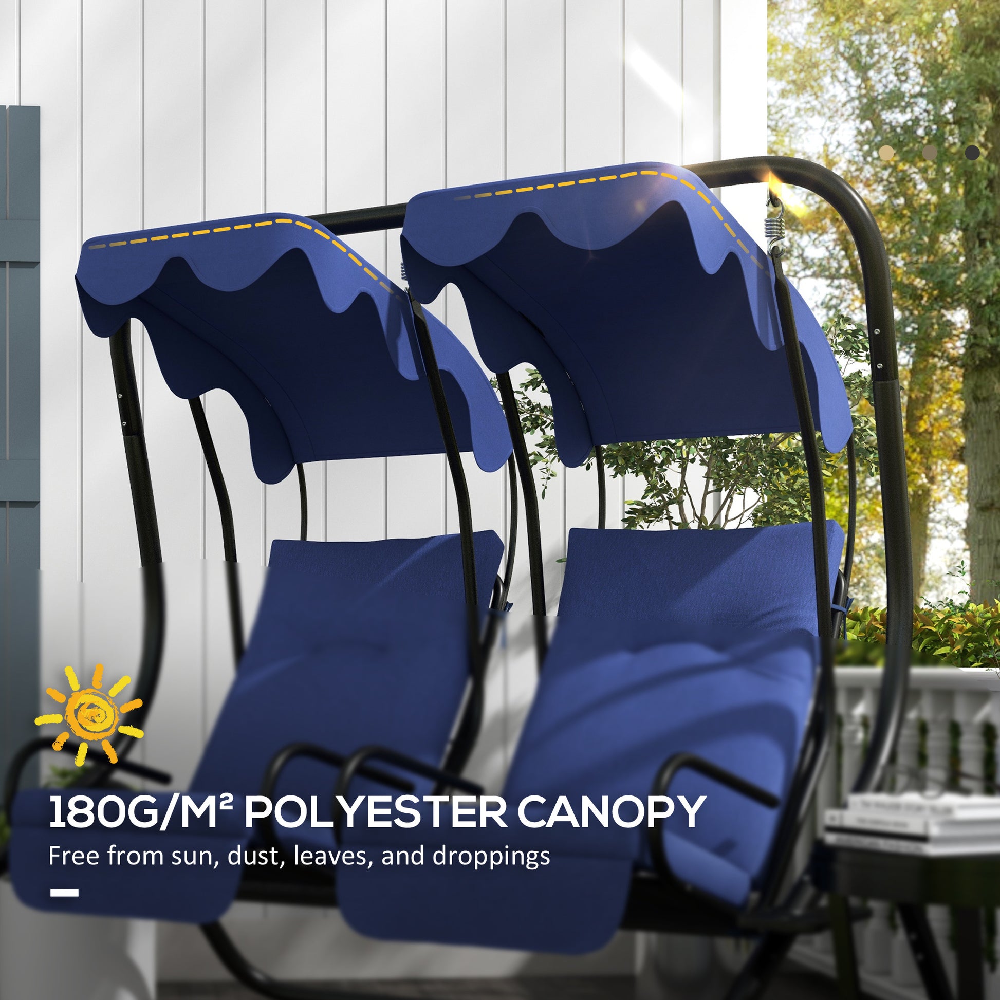 Outsunny 2 Seater Swing Canopy Replacement With Tubular Framework, Outdoor Swing Sunshade Top Cover Canopy Only , Dark Blue Dark Blue Polyester