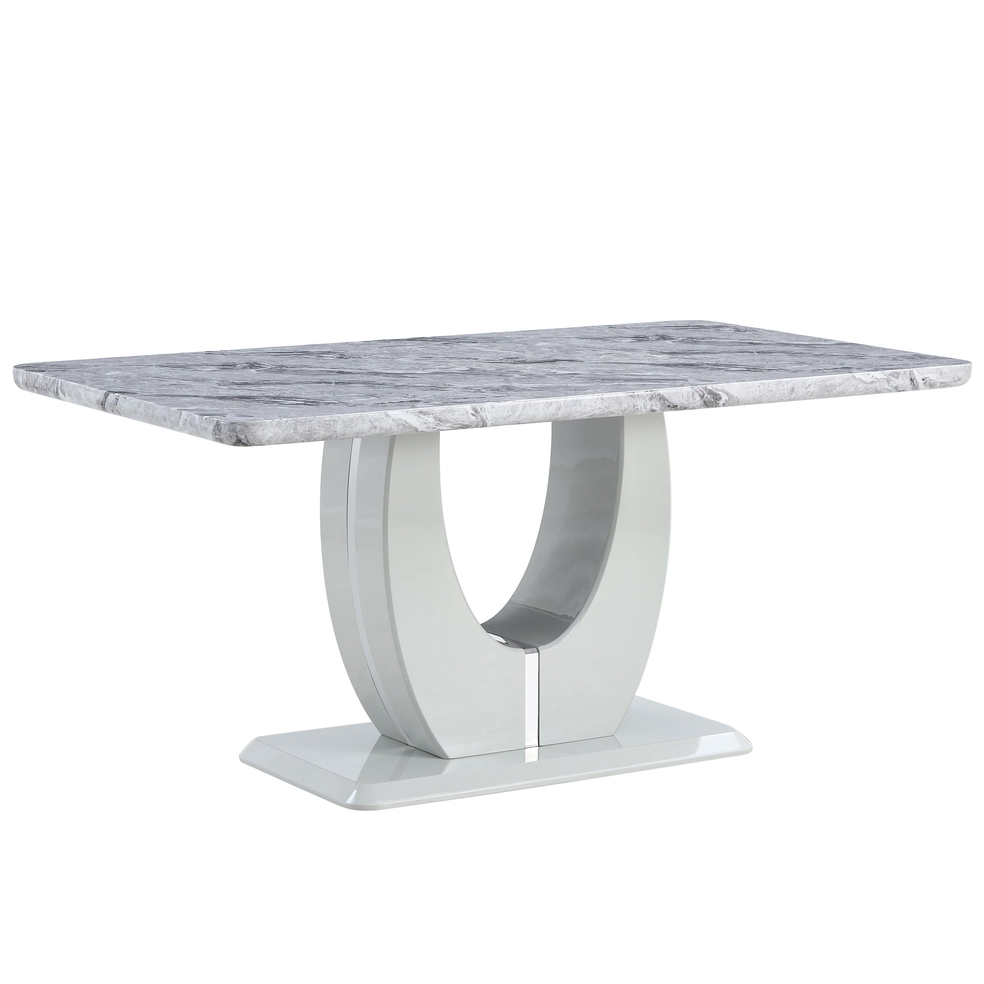 Table And Chair Set, Modern Minimalist Marble Textured Rectangular Dining Table. Suitable For Restaurants And Living Rooms. Soft Cushion Seats.F 1280 Gray Mdf