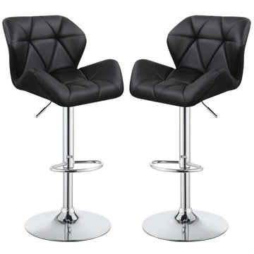 Adjustable Diamond Bar Stool With Chrome Base, Black ,Set Of 2 Black Silver Fabric Metal