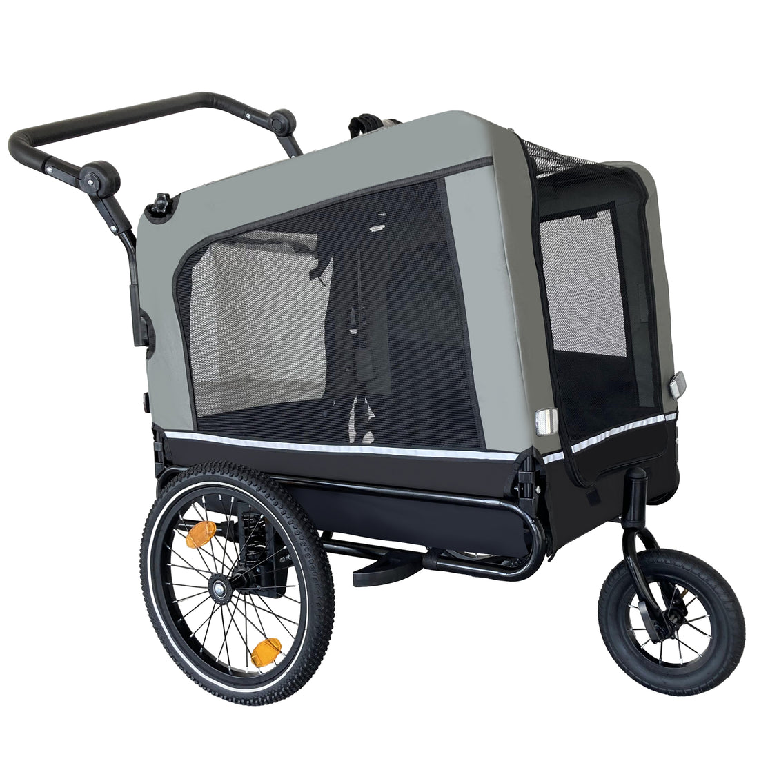 Outdoor Heavy Duty Foldable Utility Pet Stroller Dog Carriers Bicycle Trailer Black Gray Fabric Steel