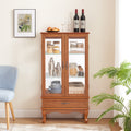 Lighted Glass Cabinet Glass Wine Cabinet Curio Display Cabinet With Adjustable Glass Shelves 2 Doors And 1 Drawer Cabinet Bulb Included Oak Oak Mdf Glass