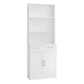 Bathroom Storage Cabinet, Cabinet With Two Doors And Drawers, Adjustable Shelf, Three Layer Open Shelf, Mdf Board, White White Mdf