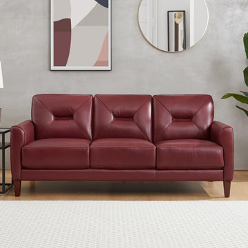 Mavis Leather Sofa Red Memory Foam Genuine Leather 3 Seat