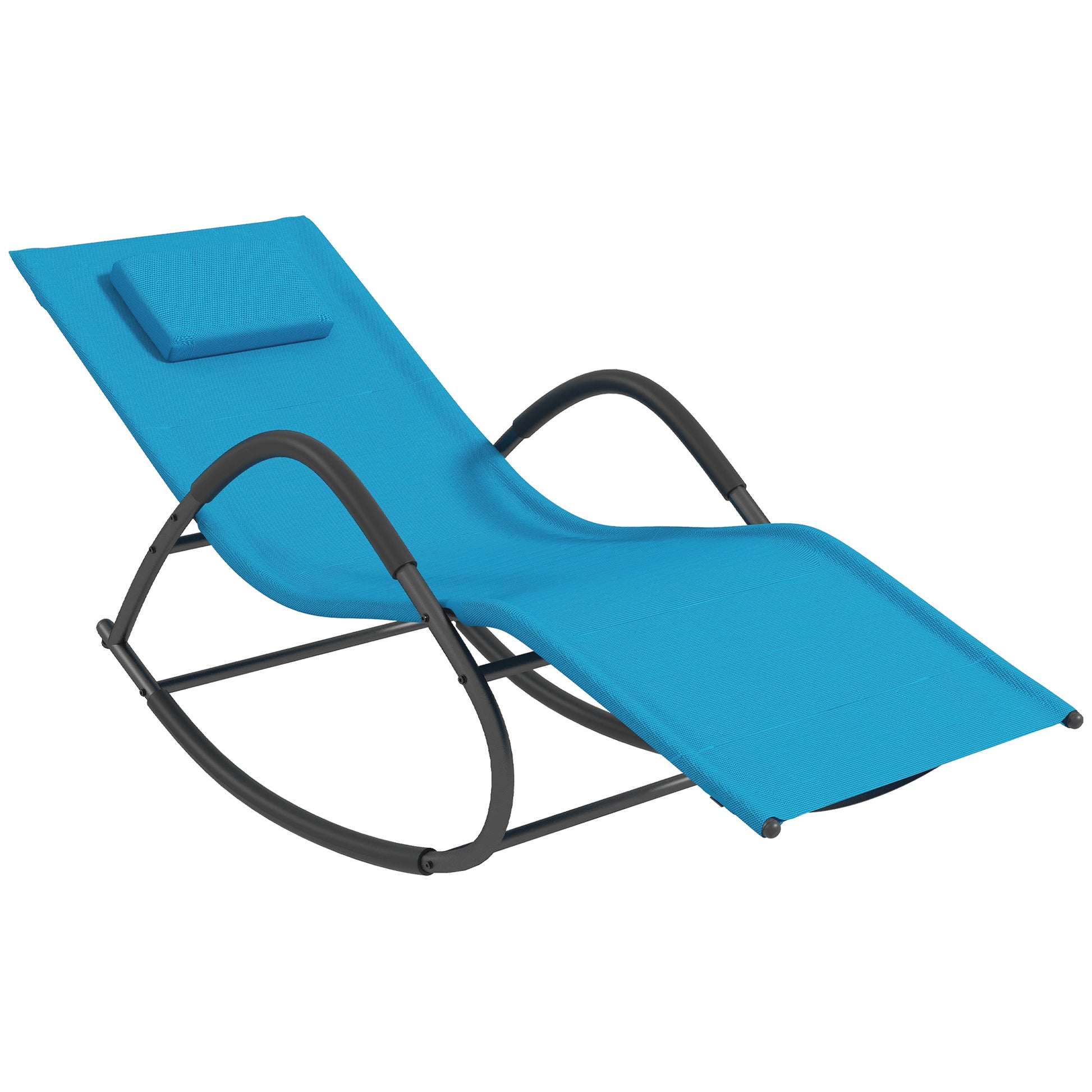 Outsunny Rocking Chair, Zero Gravity Patio Chaise Sun Lounger, Outdoor Rocker, Uv Water Resistant, Pillow For Sunbathing, Lawn, Garden Or Pool, Light Blue Light Blue Steel